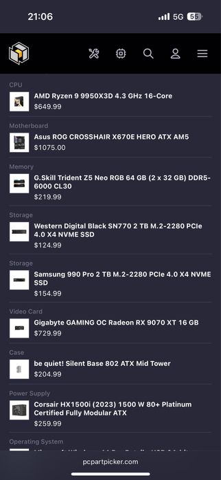 Komputer chłodzenie wodne ryzen 9950x3d radeon 9070xt 64gb ddr5 ssd8TB