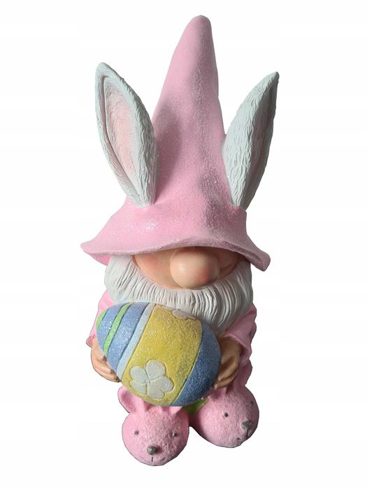 Wielkanocny figurka dekoracyjna skrzat krasnal różowy pastelowy 36 cm