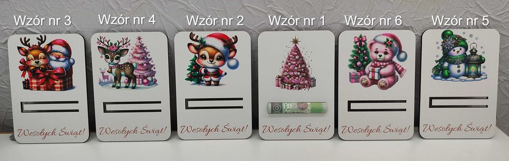 Bon na pieniądze Boże Narodzenie Mikołajki 3D kolor 6 wzorów dow tekst