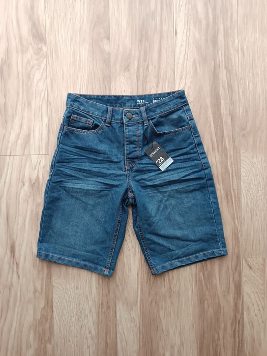 Niebieskie granatowe męskie spodenki jeansowe do kolana 36 S