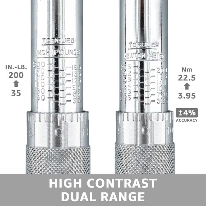 Chave dinamométrica de 1/4 polegadas, 3,95-22,5 Nm, 35-200 pol.-lb (Artigo Novo)