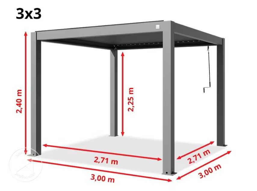Profinamiot, 3x3m Pergola Deluxe, lamelowa, szaroperłowy