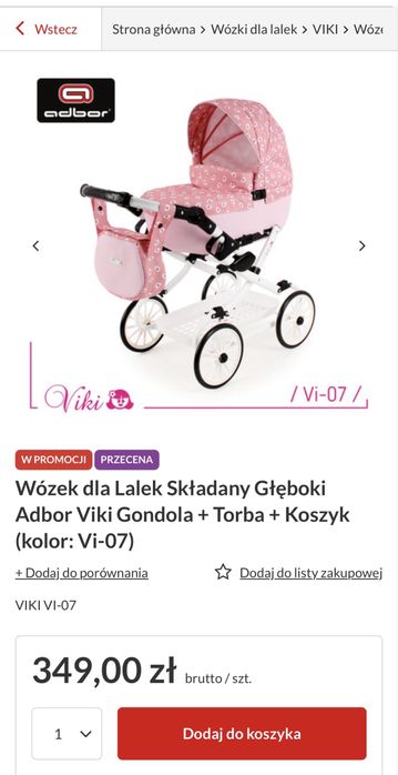Wózek dla lalek Adbor Viki !!!JAK NOWY!!!
