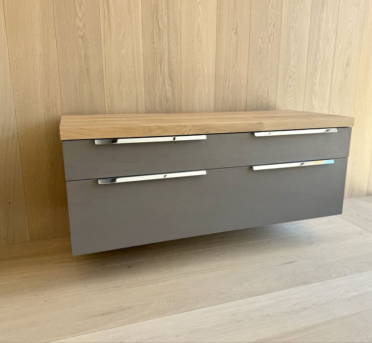 Szafka łazienkowa DELPHA 120 cm z dębowym blatem i szufladami