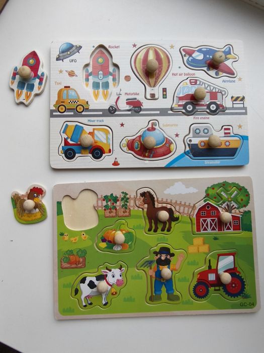 Пазли половинки, деревяні пазли,  мама і малюк, сортер, пазли вкладки