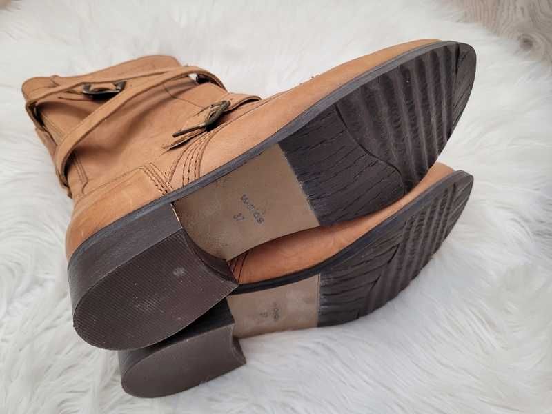 Brązowe (camelowe), skórzane buty / botki / workery, Wojas 37