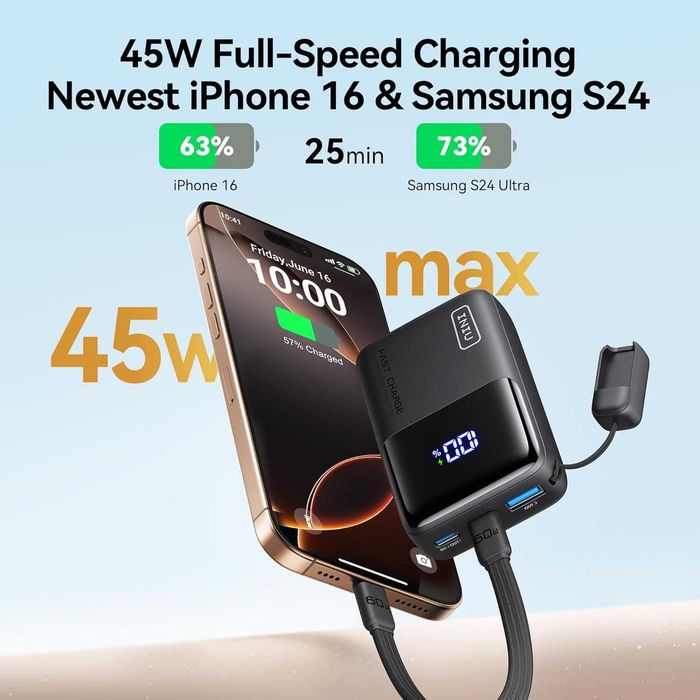 INIU Mini Portable Charger, Small 45W PD Power Bank, 10000mAh USB C
