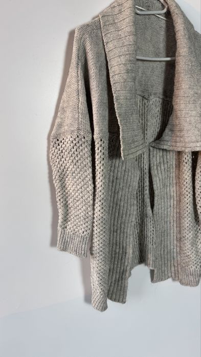 Sweter damski kardigan dłuższy szary ciepły
