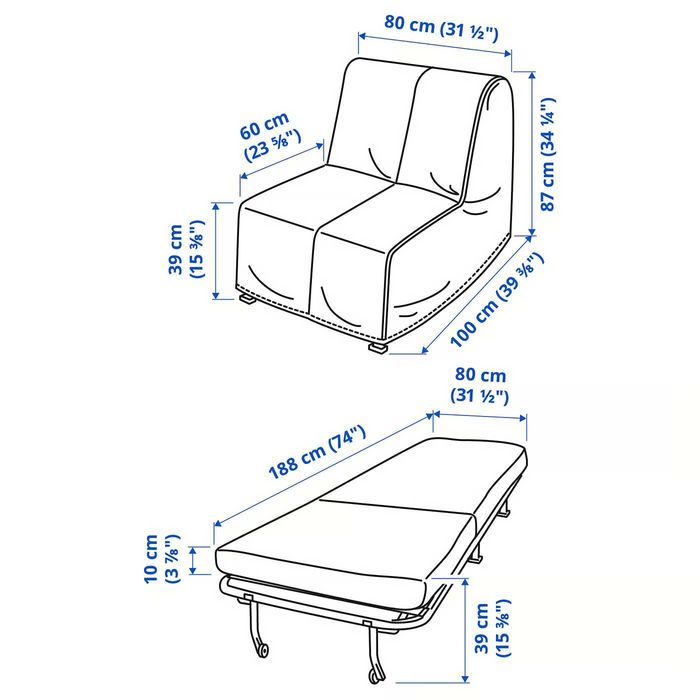 Fotel rozkladany 1-osobowy Ikea - 2 szt.