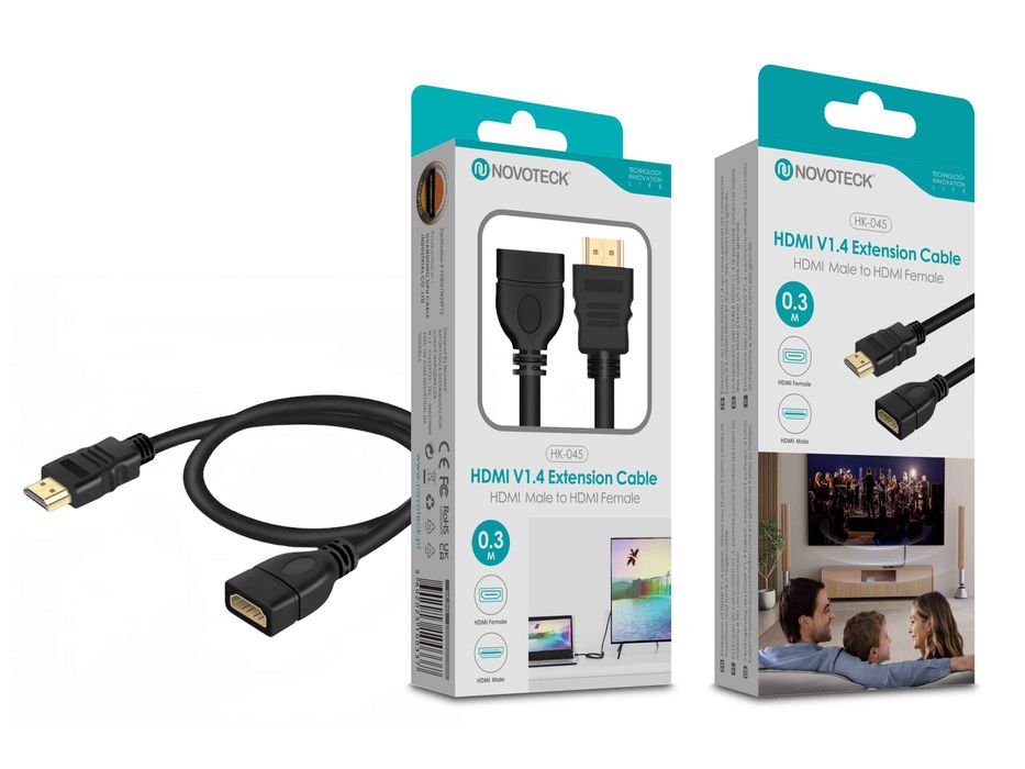 Cabo de Extensão HDMI V1.4 Novoteck HK-045 Macho para Fêmea, 0,3m