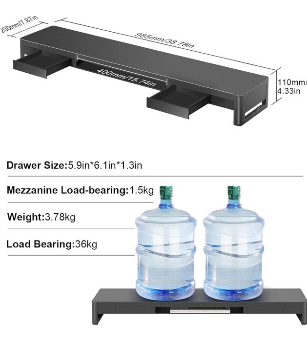Stojak na dwa monitory z 2 szufladami do przechowywania