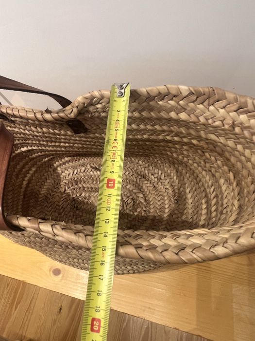 Cesta Vintage em Verga Natural com Alças em Pele | Boho Escandinava Grande
