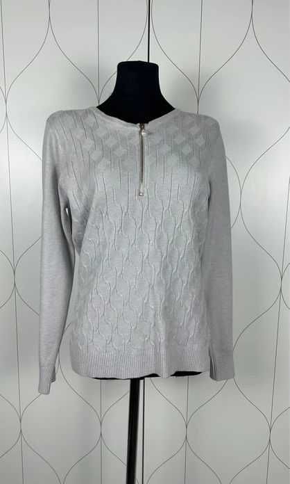 Piękny elegancki sweter damski bluza splot szary srebrny bawełna pamut