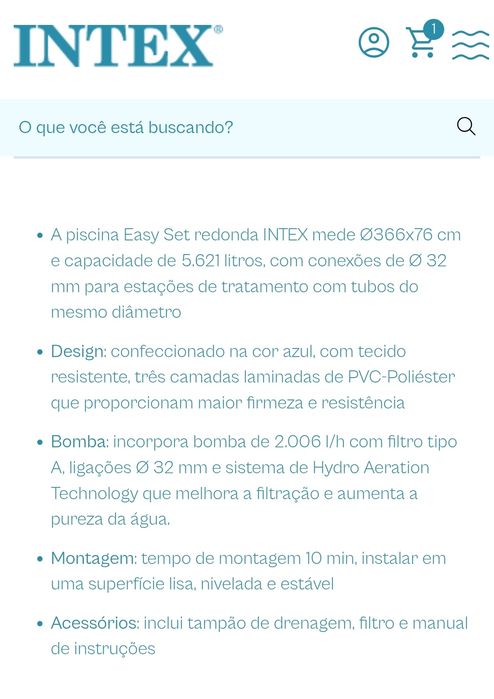 INTEX Piscina inflável circular Easy Set de 3,6 m