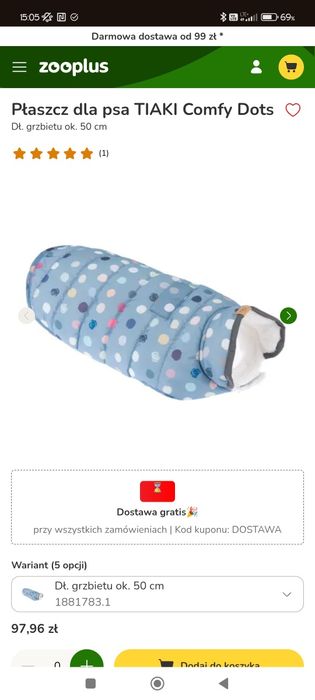 Kurtka płaszcz dla psa TIAKI Comfy Dots 56cm