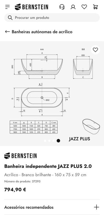 Banheira Bernstein 160cm