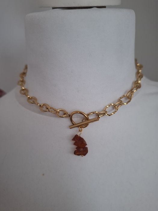 Naszyjnik handmade choker z naturalnych kamieni bursztynem