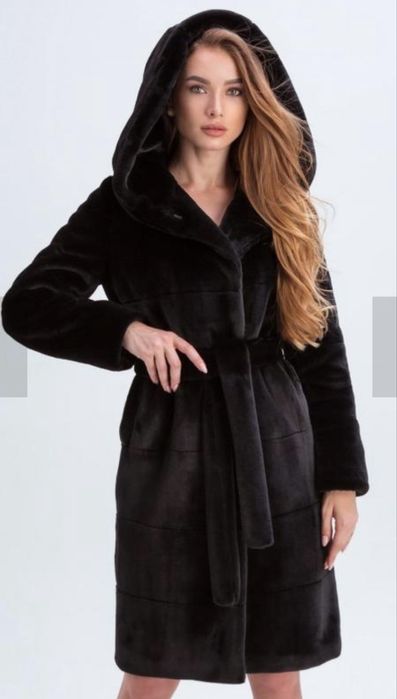 Еко шуба (кролик) чорна з переливом гіркого шоколаду