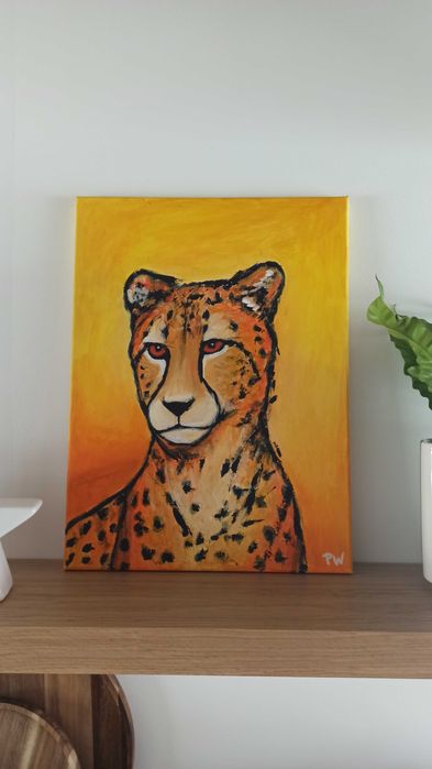 Ręcznie malowany obraz "Gepard" – Akryl na płótnie 30x40 cm