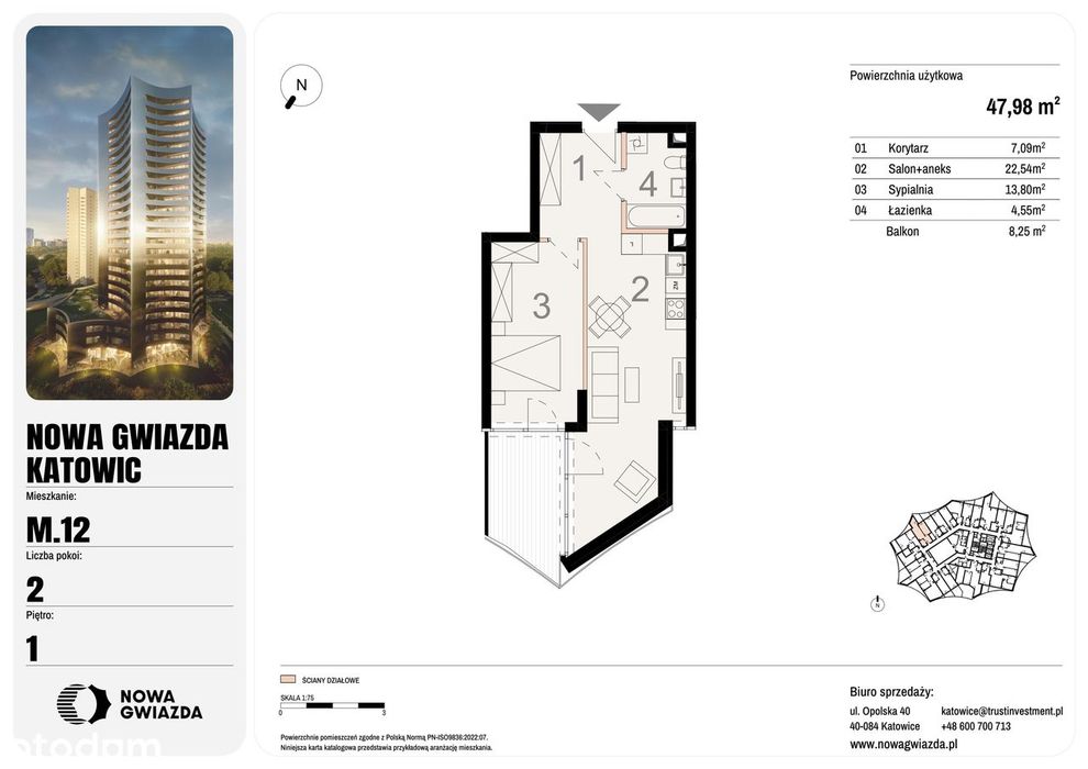 2-pokojowe mieszkanie 47m2 + balkon Bezpośrednio