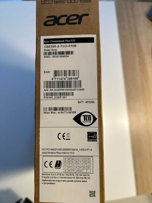 Laptop ACER Chromebook Plus 515 - i5 , 16 GB RAM, 512 GB SSD - idealny