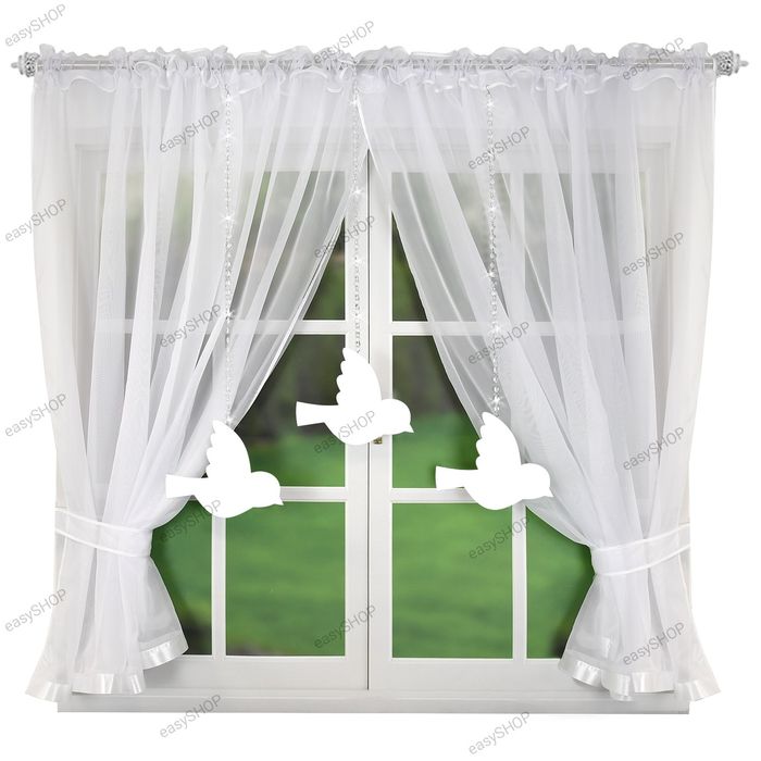 ‼️ WYPRZEDAŻ ‼️ Firana 150x400 z kryształami i filcowymi ptaszkami