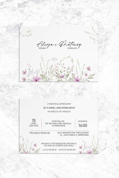 ZAPROSZENIA ślubne botaniczne, polne kwiaty