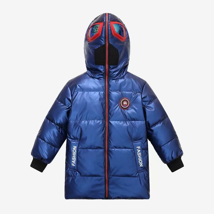 Тепла куртка, пуховик з маскою-шоломом, людина павук