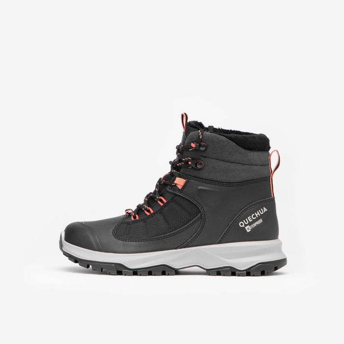 Botas quentes e impermeáveis de caminhada mulher, MH500 preto