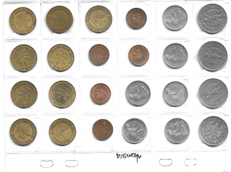 Coleção de moedas da Alemanha (Deutsche Mark) – cerca de 40 moedas – anos 1949 a 1990