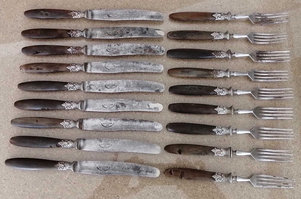 conjunto de antigos talheres com cabo em osso