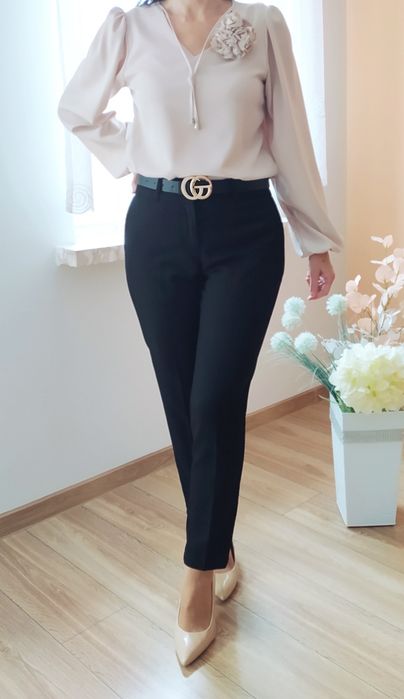 Eleganckie spodnie w kant czarne 36 S do kostek