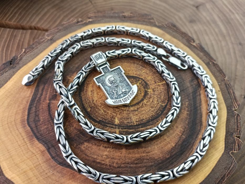 Серебряная цепочка Королевская подвеска. Срібний Ланцюг Святий Миколай