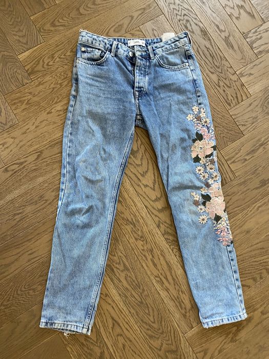 Jeansy Mango 34 XS MNG haft prosta szeroka nogawka
