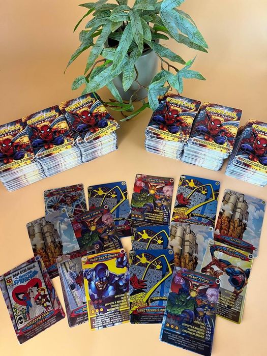 Бустерные карточки человек паук герои и злодеи коллекционные spider