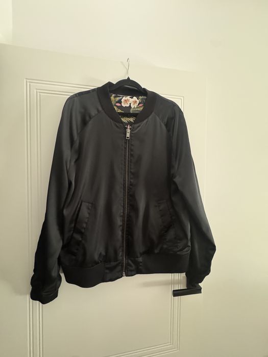 Dwustronna kurtka bomberka H&M satyna kwiaty XL bomber jacket gładka czarna 42