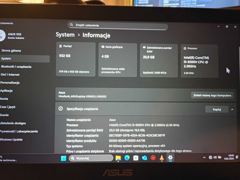 Laptopa Asus Zamiana lub Sprzedaż