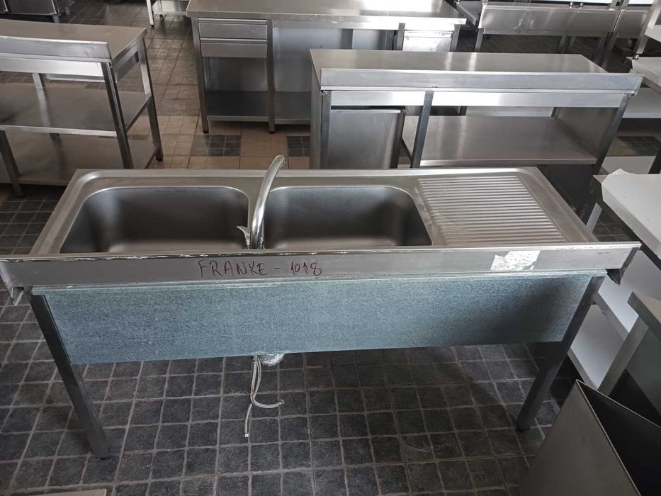 ACM1685 - Bancada de Lavagem Inox de 2 Cubas com 1,6M - Usada