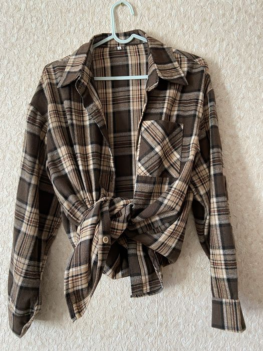 Стильна рубашка в клітинку коричнева, красна