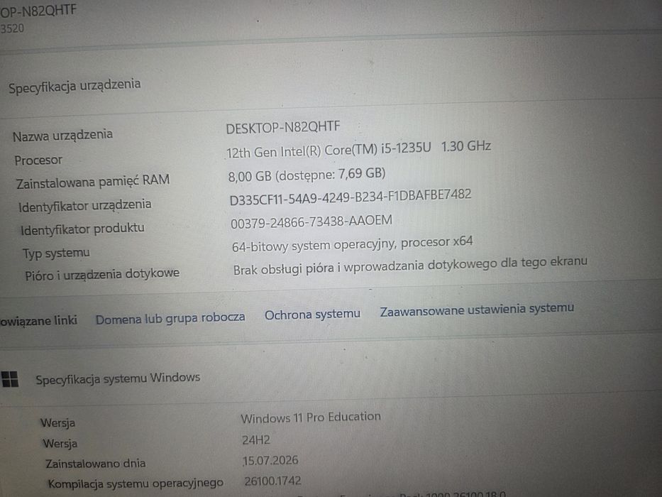 Dell Vostro 352 .i5-1235U / 8GB / 128 GB / Win 11 / 15.6 cala