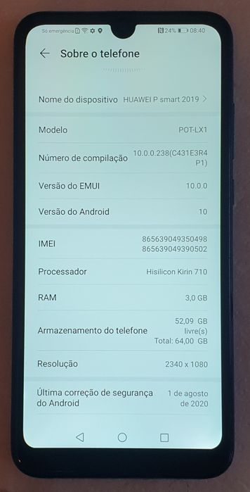 Telemóvel smartfone android Huawei p smart 2019