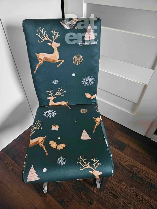 Świąteczne pokrowce na krzesła elastyczne 4 sztuki zielone renifery