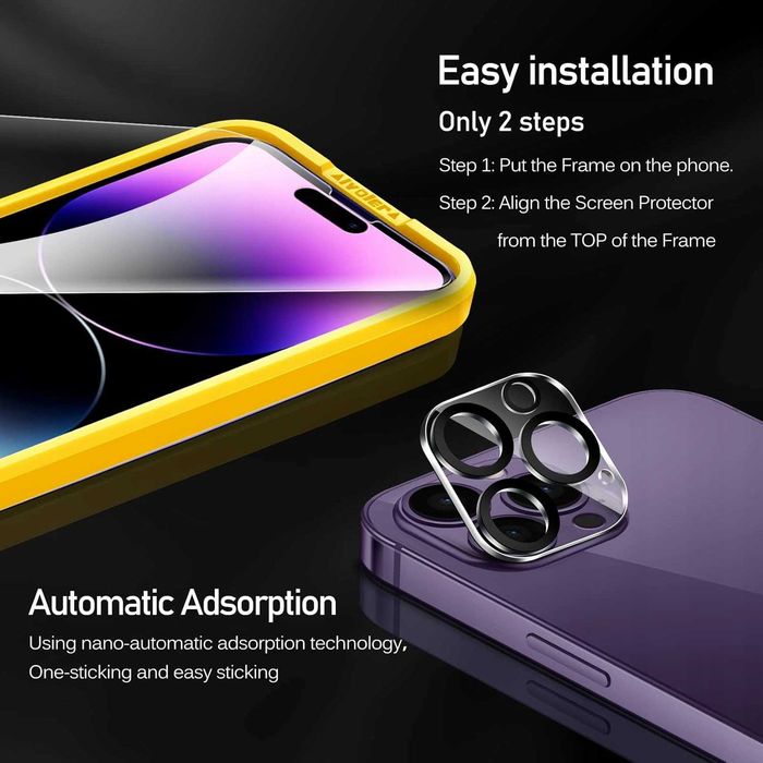 Szkło do iPhone'a 14 Pro Max 3 folie ze szkła hartowanego i 3 osłony