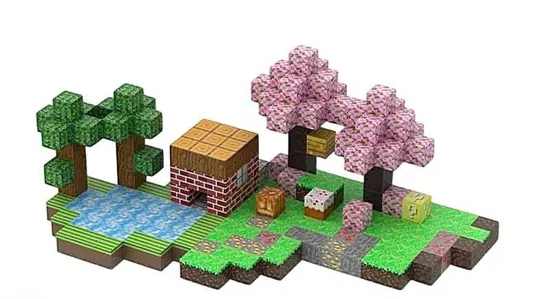 Конструктор магнітний майнкрафт Magnetic Cube сакура біля озера 224