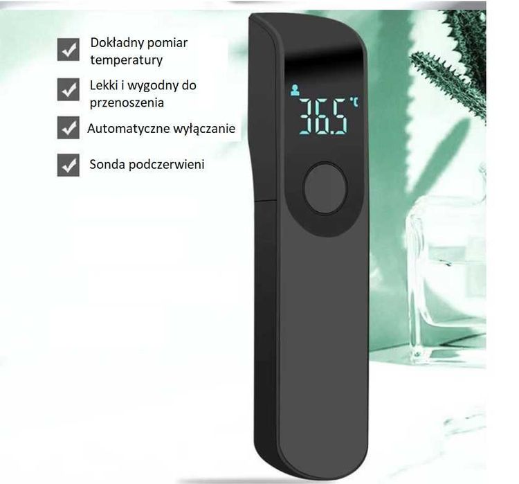 Termometr bezdotykowy na podczerwień – alarm gorączki, czarny, 2xAAA