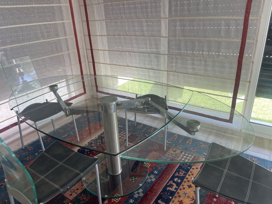 Mesa vidro extensível com 4 cadeiras