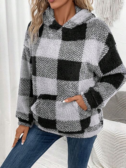 Bluza Teddy Bear Pullover W Kratkę Kangurek Szara Casual Shein Xl 42