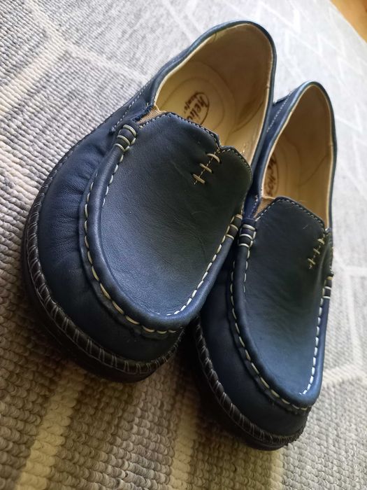 Mokasyny damskie ze skóry naturalnej - Helios Komfort 665, granatowe