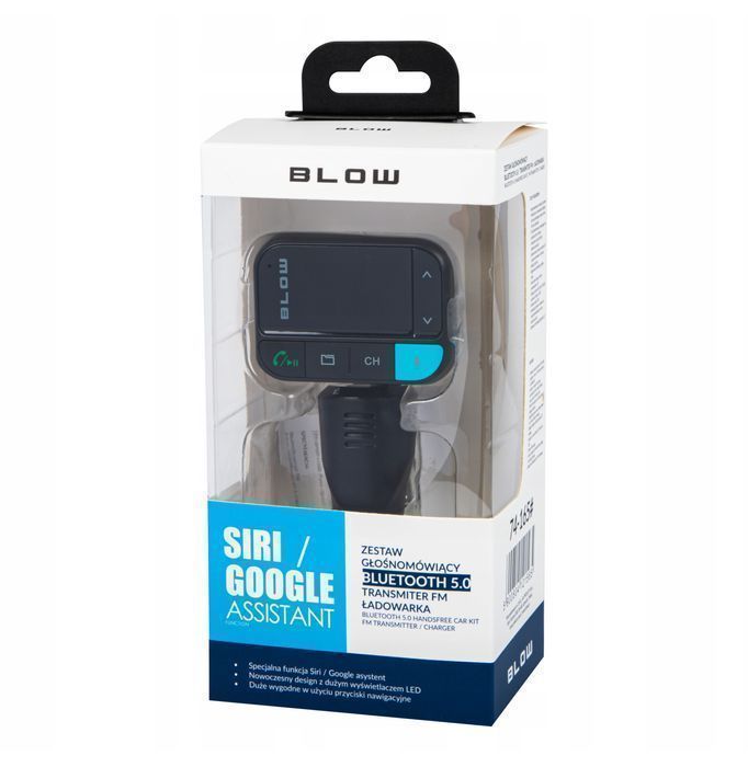 Transmiter FM zestaw głośnomówiący Bluetooth QC3.0 2,4A BLOW 74-165#