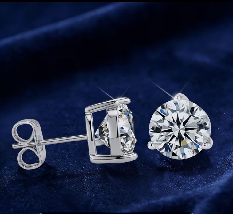 Срібні сережки з діамантами муасанітами 1ct+1ct. Сертифікат!